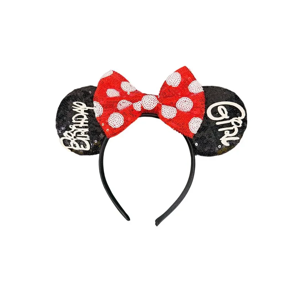 Disney Minnie Mouse Ears Headband Polka Dot Bow Black Sequin Parks‎